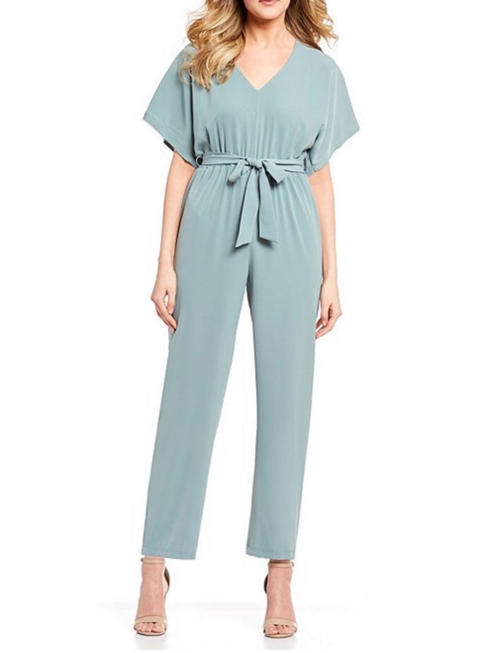 june & hudson Sage V-Neck Tie-Waist Short Sleeve Jumpsuit